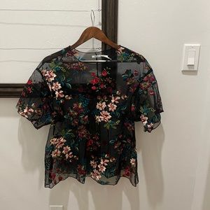 Urban Outfitters Kimchi Blue Black Mesh Floral Top